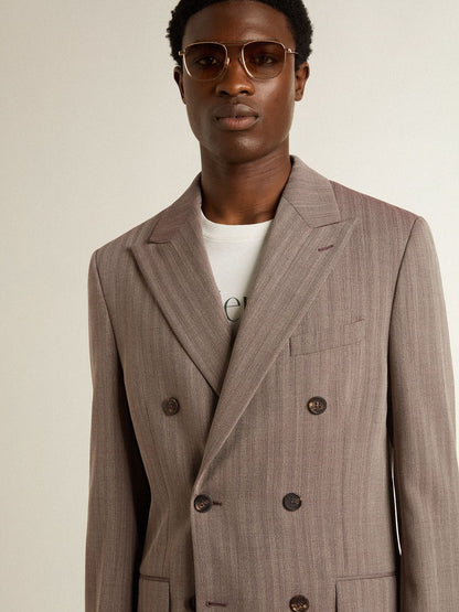 Golden Goose Men's beige chevron wool blend double-breasted blazer