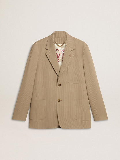 Golden Goose Men's beige pinstripe single-breasted jacket with an oversized fit