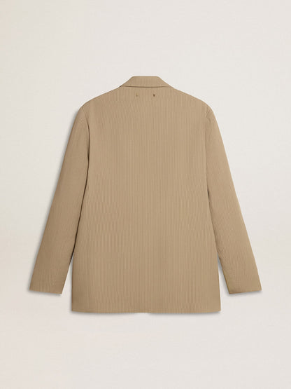 Golden Goose Men's beige pinstripe single-breasted jacket with an oversized fit