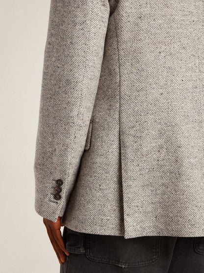 Golden Goose Men's double-breasted jacket in gray silk and chevron wool