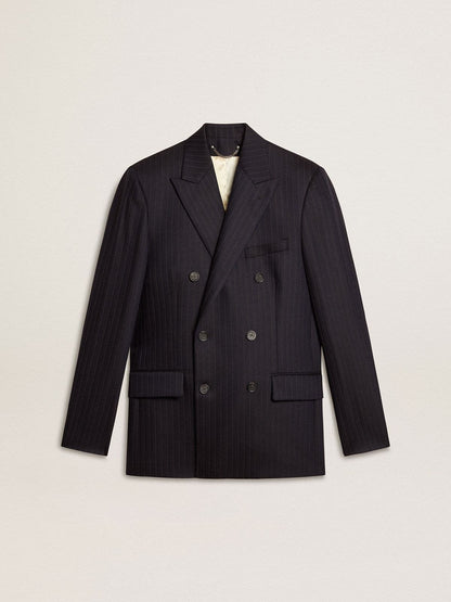 Golden Goose Men's midnight blue wool double-breasted blazer