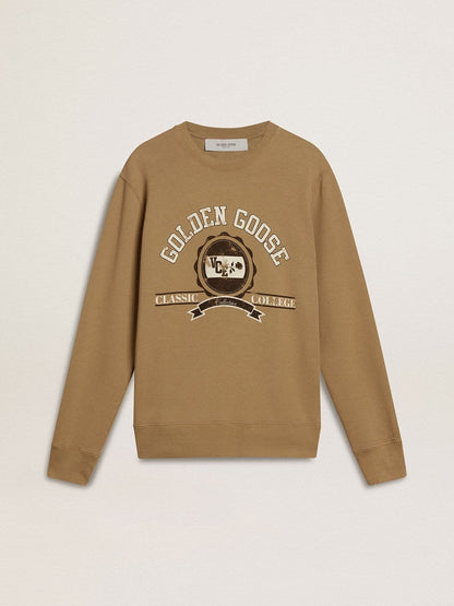 Golden Goose Men's beige cotton sweatshirt with print on the front