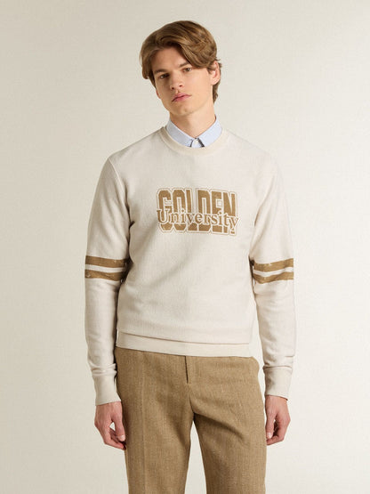 Golden Goose Men's white cotton sweatshirt with front print