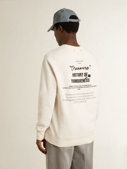 Golden Goose Men's white cotton sweatshirt with print on the back