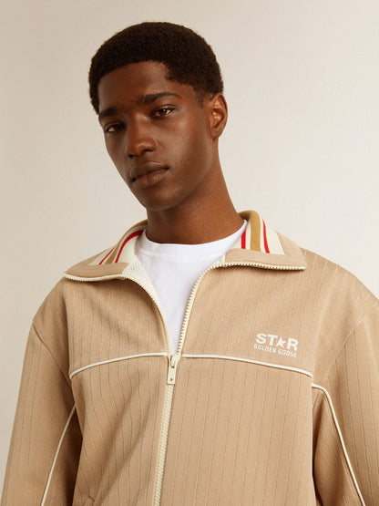 Golden Goose Men’s light beige zipped sweatshirt with white logo