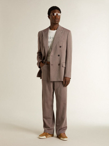 Golden Goose Men’s wool blend pants in light brown micro chevron