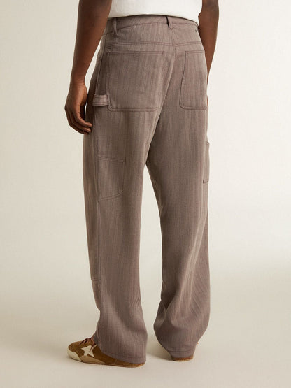 Golden Goose Men’s wool blend pants in light brown micro chevron