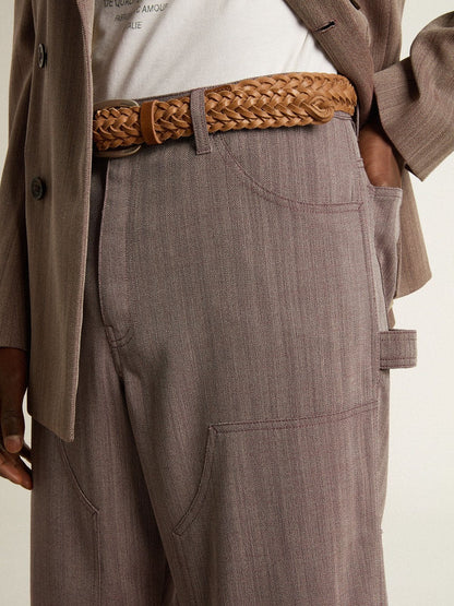 Golden Goose Men’s wool blend pants in light brown micro chevron