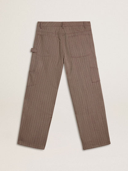 Golden Goose Men’s wool blend pants in light brown micro chevron