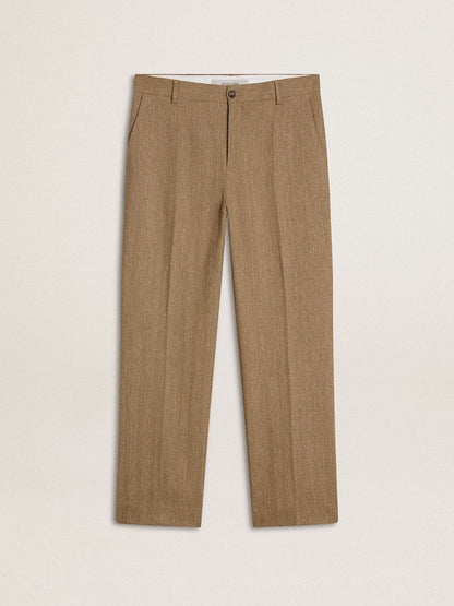 Golden Goose Tailored pants in sand-colored chevron linen blend