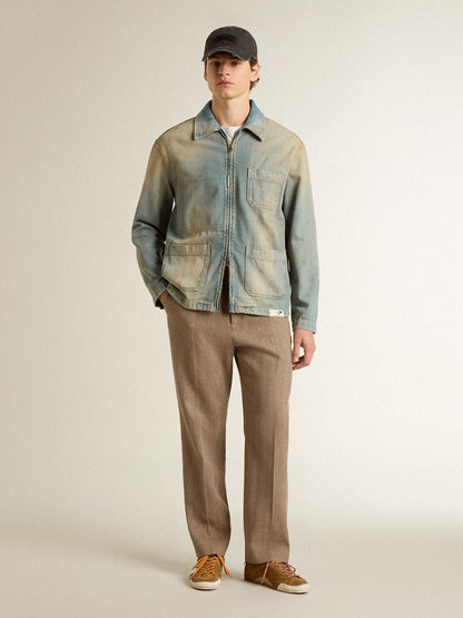 Golden Goose Tailored pants in sand-colored chevron linen blend