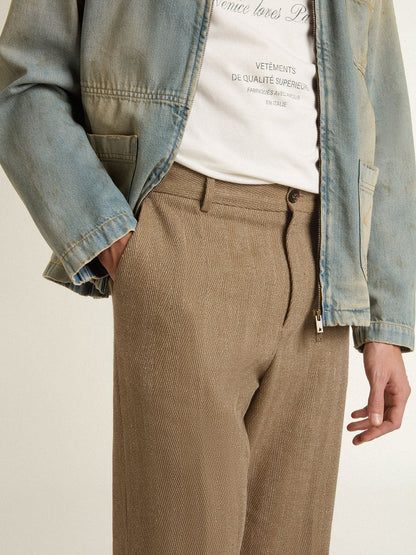 Golden Goose Tailored pants in sand-colored chevron linen blend