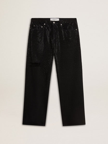 Golden Goose Men's black jeans with a loose fit and gradient effect all-over crystals