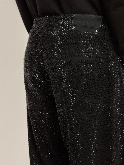 Golden Goose Men's black jeans with a loose fit and gradient effect all-over crystals