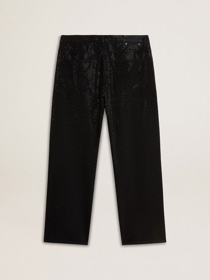 Golden Goose Men's black jeans with a loose fit and gradient effect all-over crystals