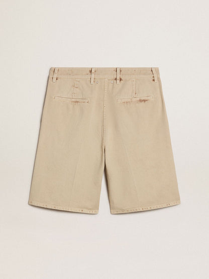 Golden Goose Men's Bermuda shorts in beige denim with a lived-in look finish