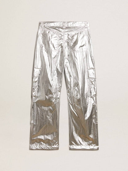 Golden Goose Men's cargo pants in silver technical fabric