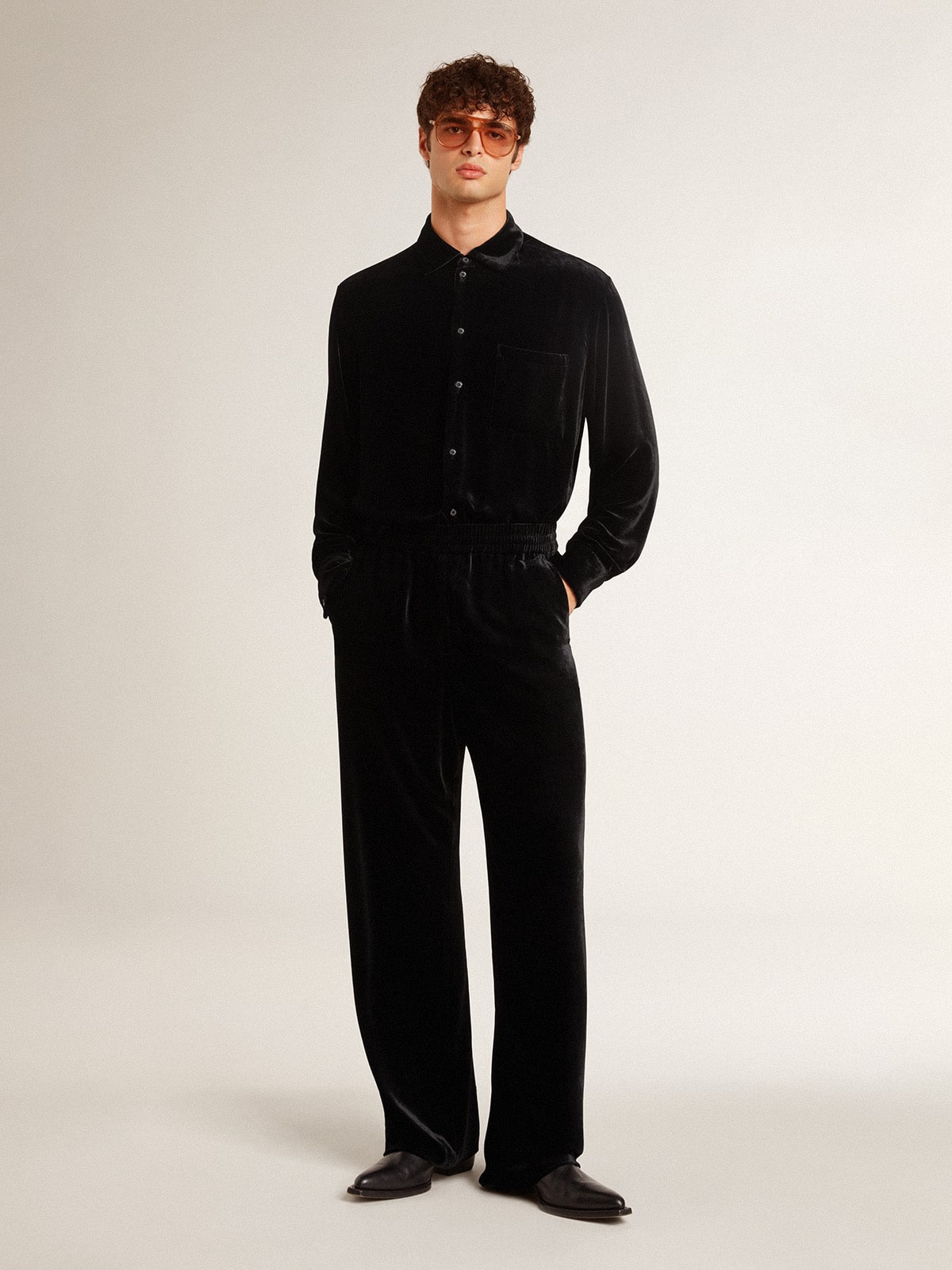 Golden Goose Men's black velvet effect pants