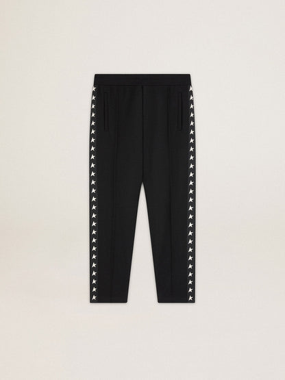 Golden Goose Men's black joggers with white stars on the sides