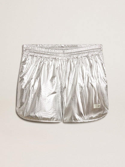Golden Goose Men's running shorts in silver fabric