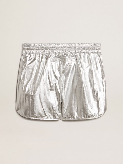 Golden Goose Men's running shorts in silver fabric