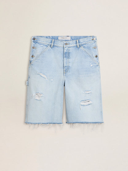 Golden Goose Men's denim Bermuda shorts with lived-in effect