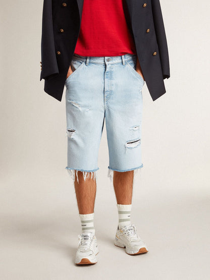 Golden Goose Men's denim Bermuda shorts with lived-in effect