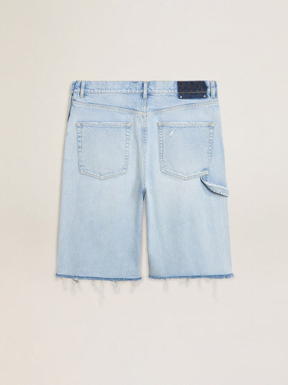 Golden Goose Men's denim Bermuda shorts with lived-in effect