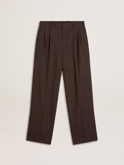 Golden Goose Men's joggers in dark brown wool with thin striped pattern