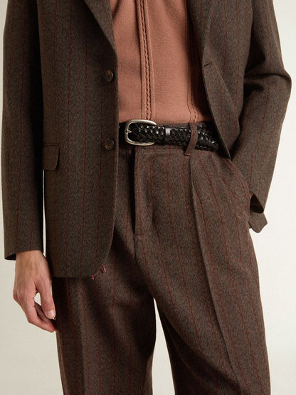 Golden Goose Men's joggers in dark brown wool with thin striped pattern