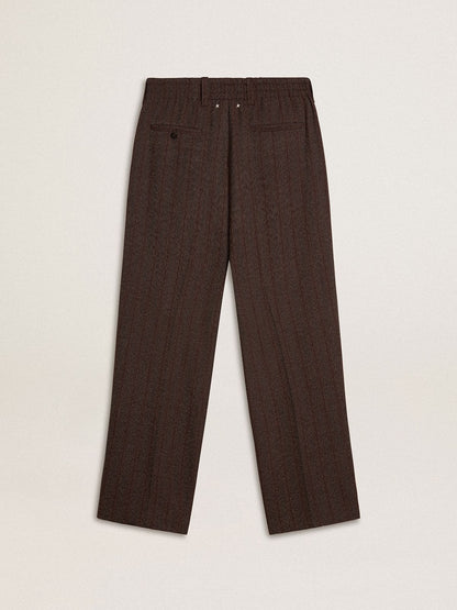 Golden Goose Men's joggers in dark brown wool with thin striped pattern