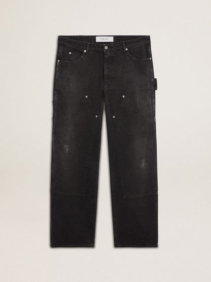 Golden Goose Men's distressed black cotton jeans with front patches