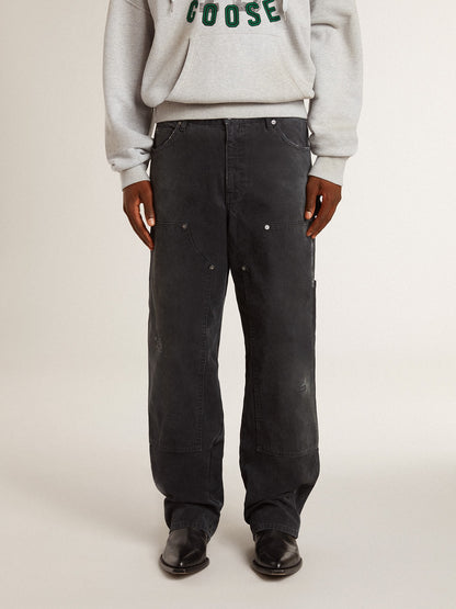 Golden Goose Men's distressed black cotton jeans with front patches