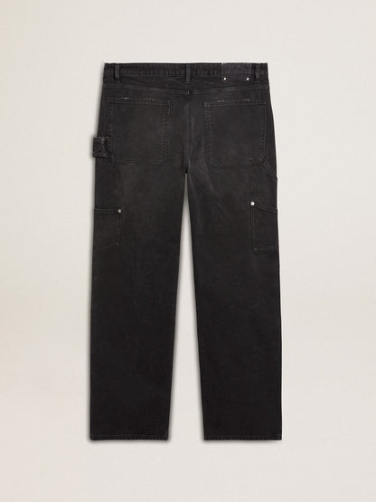 Golden Goose Men's distressed black cotton jeans with front patches