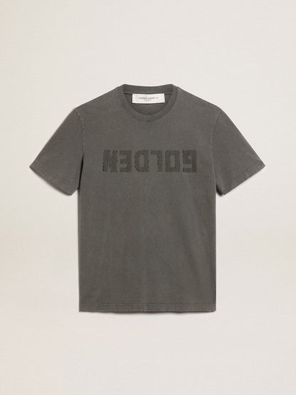 Golden Goose Men's anthracite gray T-shirt with distressed treatment