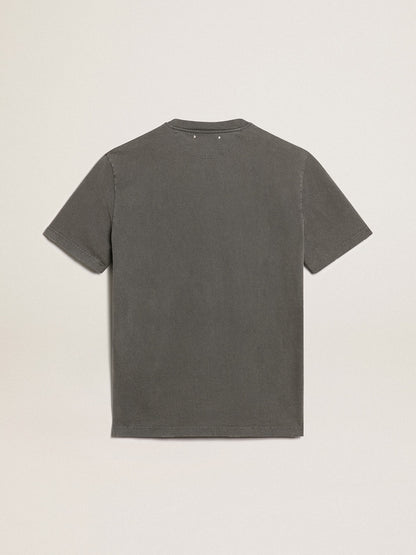 Golden Goose Men's anthracite gray T-shirt with distressed treatment