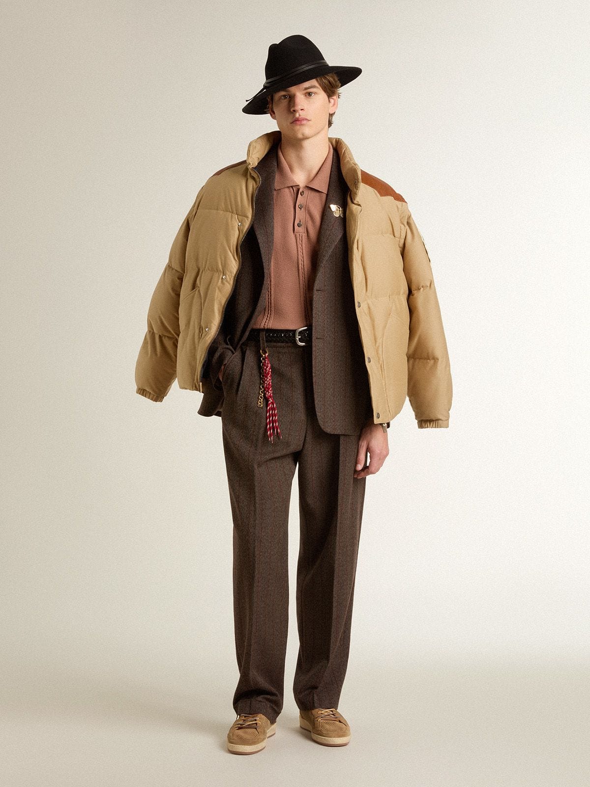 Golden Goose Men's brick-colored polo with embroidered logo.