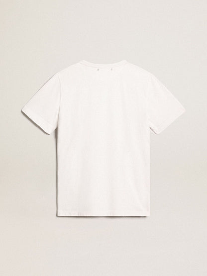 Golden Goose Men's white T-shirt with distressed treatment