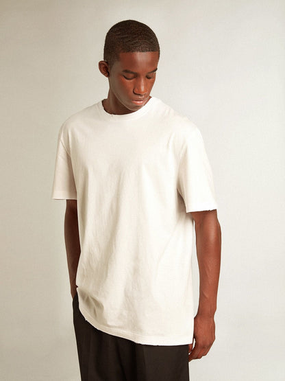 Golden Goose Men's white T-shirt with distressed treatment