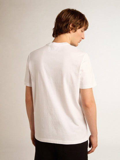 Golden Goose Men's white T-shirt with silver glitter star on the front