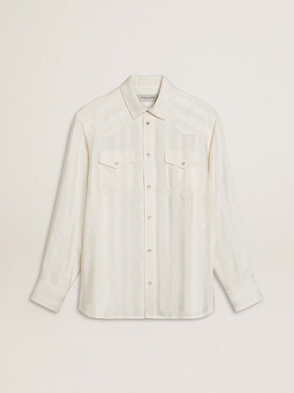 Golden Goose Men’s oversized worn-white shirt with vertical stripes