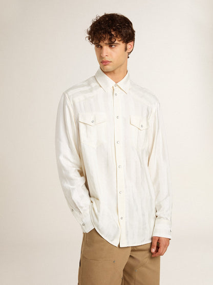Golden Goose Men’s oversized worn-white shirt with vertical stripes