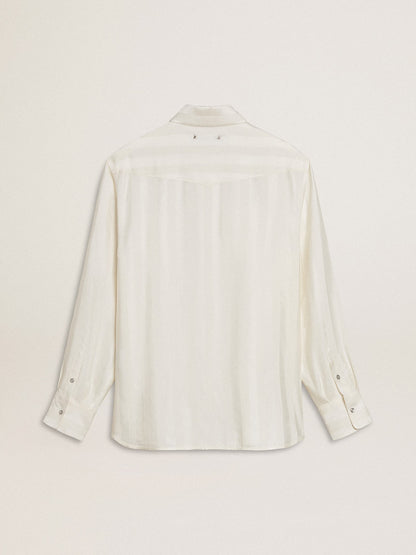Golden Goose Men’s oversized worn-white shirt with vertical stripes