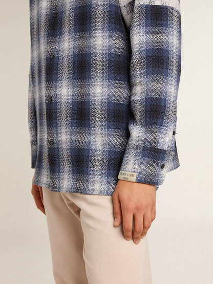 Golden Goose Men's blue 3D checkered shirt with print on the back