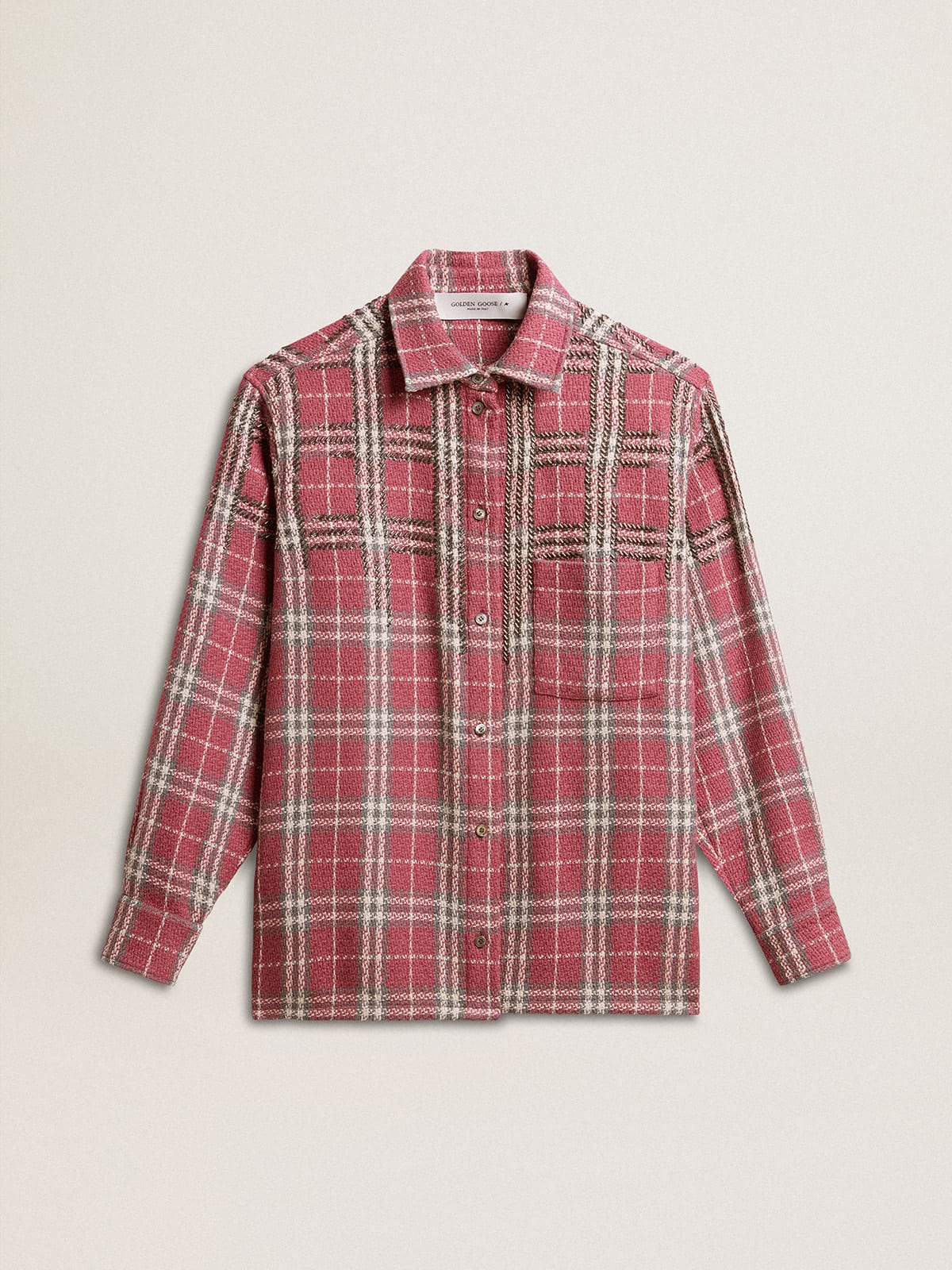 Golden Goose Boxy fit shirt with pink, sand and gray check embroidery