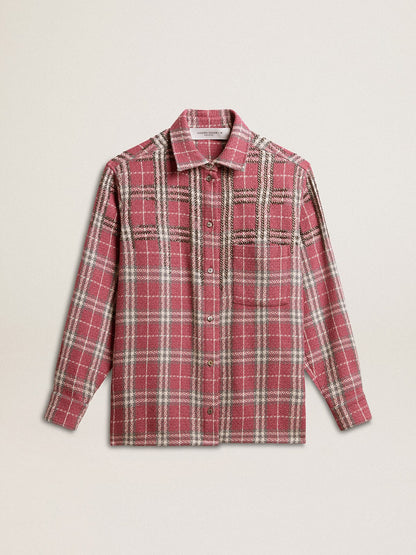 Golden Goose Boxy fit shirt with pink, sand and gray check embroidery