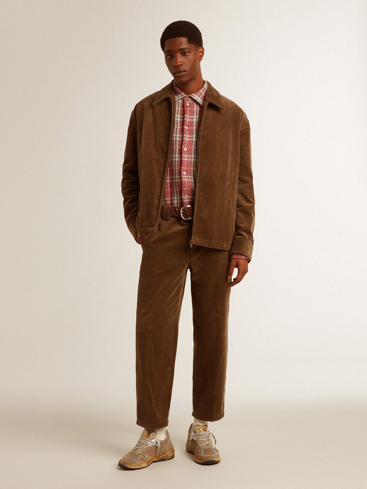 Golden Goose Boxy fit shirt with pink, sand and gray check embroidery