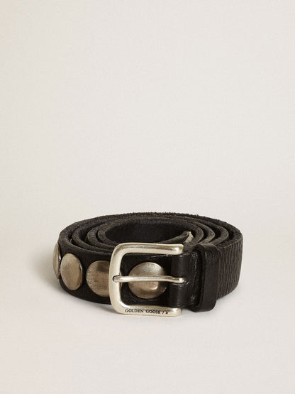 Golden Goose Black Trinidad belt in washed leather with studs
