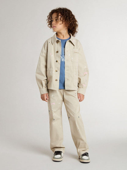 Golden Goose Kids’ beige jacket with multicolor splashes