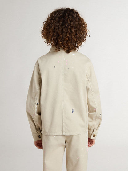 Golden Goose Kids’ beige jacket with multicolor splashes